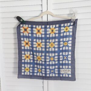 Lanvin Scarf, Signed, Blue and Yellow, MCM Quilt Pattern, Square, Cotton‎